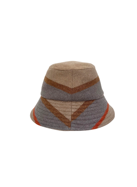 CASHMERE BUCKET HAT CAMEL WITH MULTICOLOR STRIP