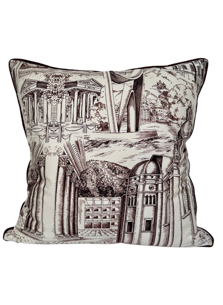 MODERN LAKE COMO SCARF PRINT PILLOW WITH SUEDE PIPING