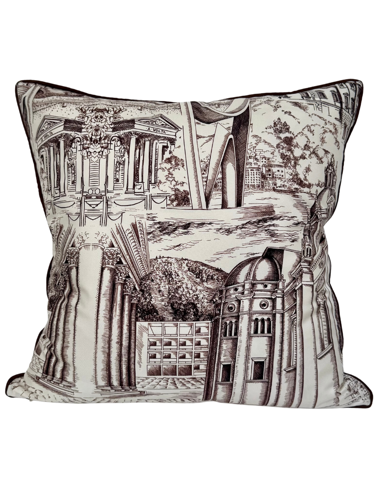 MODERN LAKE COMO SCARF PRINT PILLOW WITH SUEDE PIPING