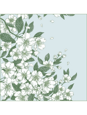 CASHMERE PRINTED SCARF: APPLE BLOSSOMS: LIGHT BLUE