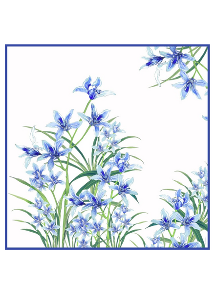 CASHMERE PRINTED SCARF: DANCING LADY FLOWERS: BLUE
