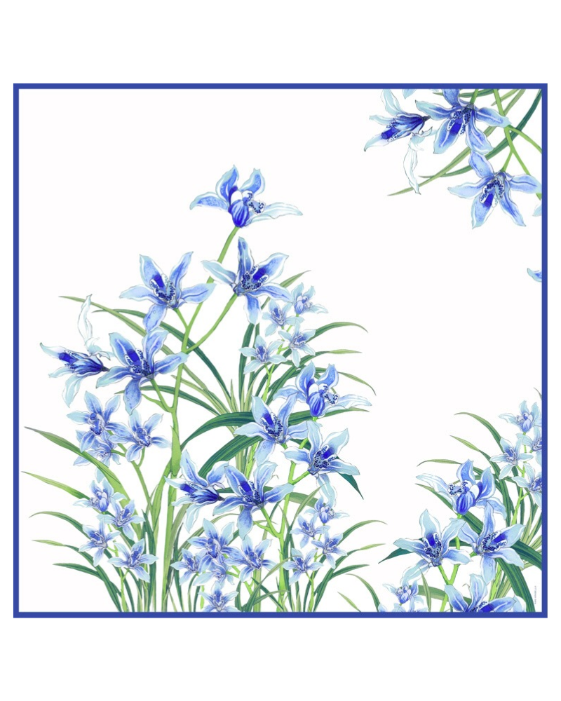 CASHMERE PRINTED SCARF: DANCING LADY FLOWERS: BLUE