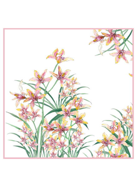 CASHMERE PRINTED SCARF: DANCING LADY FLOWERS: PINK