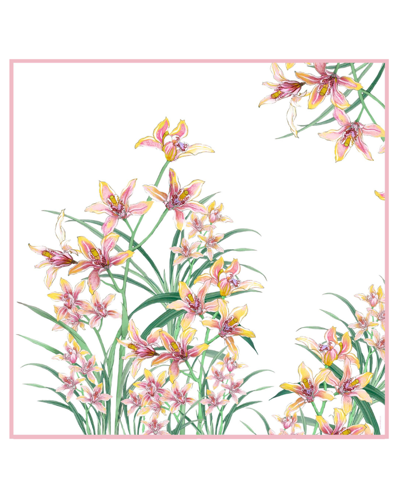 CASHMERE PRINTED SCARF: DANCING LADY FLOWERS: PINK