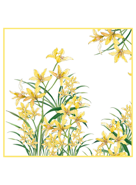 CASHMERE PRINTED SCARF: DANCING LADY FLOWERS: YELLOW