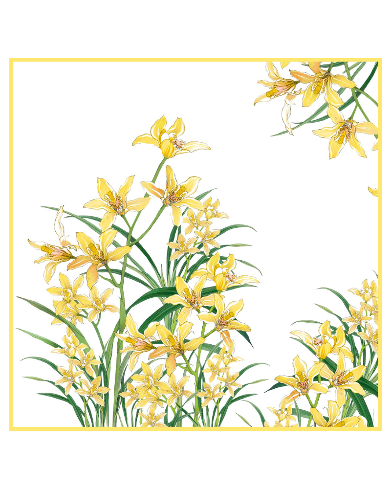 CASHMERE PRINTED SCARF: DANCING LADY FLOWERS: YELLOW