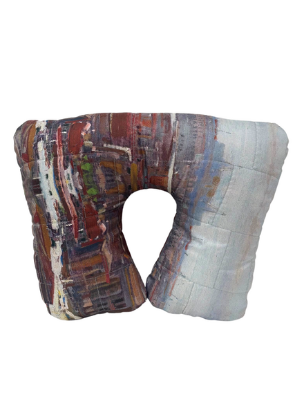 SILK SCARF QUILTED TRAVEL NECK PILLOW: VENICE: BLUE