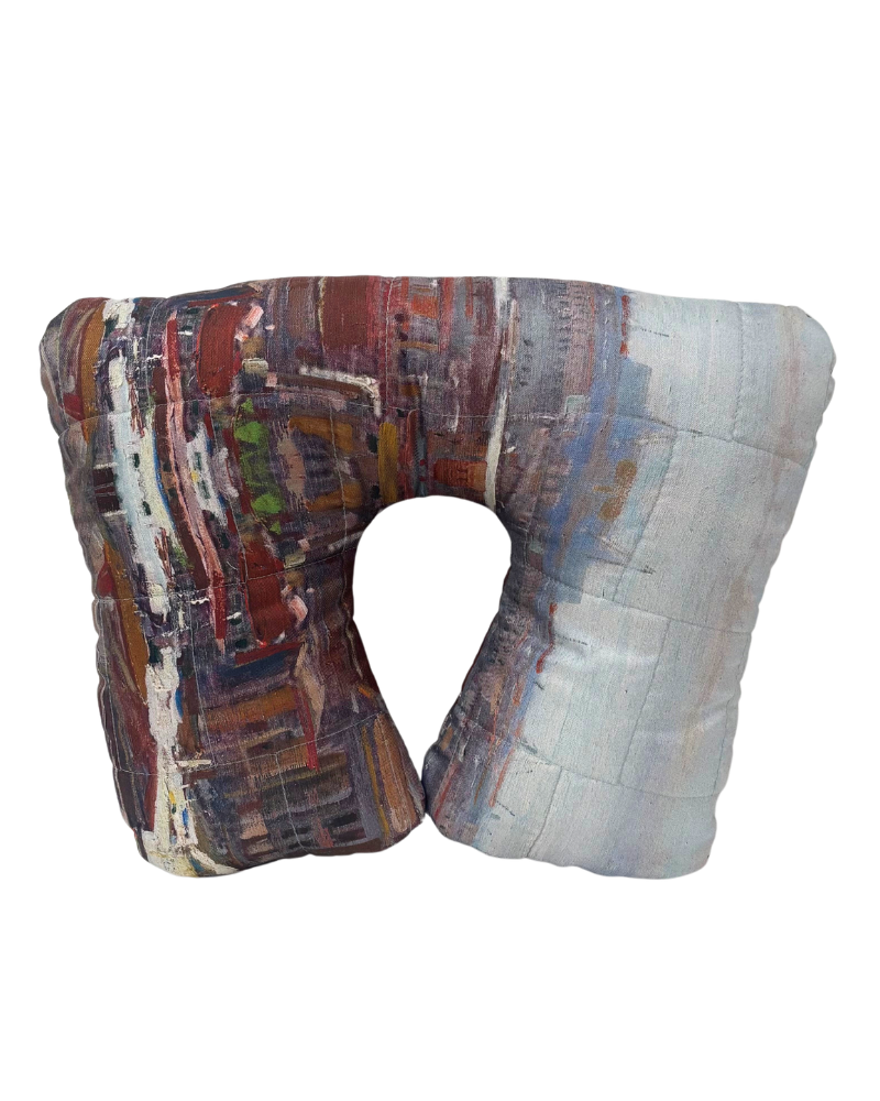 SILK SCARF QUILTED TRAVEL NECK PILLOW: VENICE: BLUE