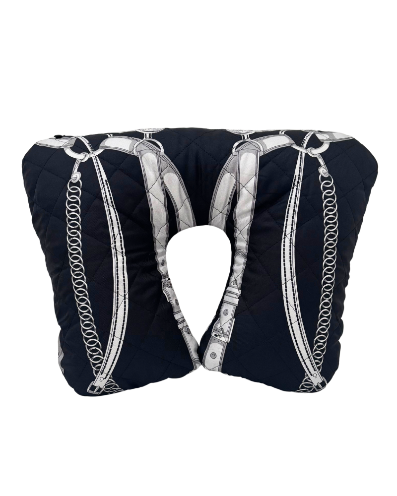 SILK SCARF QUILTED TRAVEL NECK PILLOW: LEXINGTON: BLACK