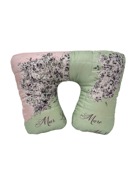 SILK SCARF QUILTED TRAVEL NECK PILLOW: MAP OF ITALY: CELADON