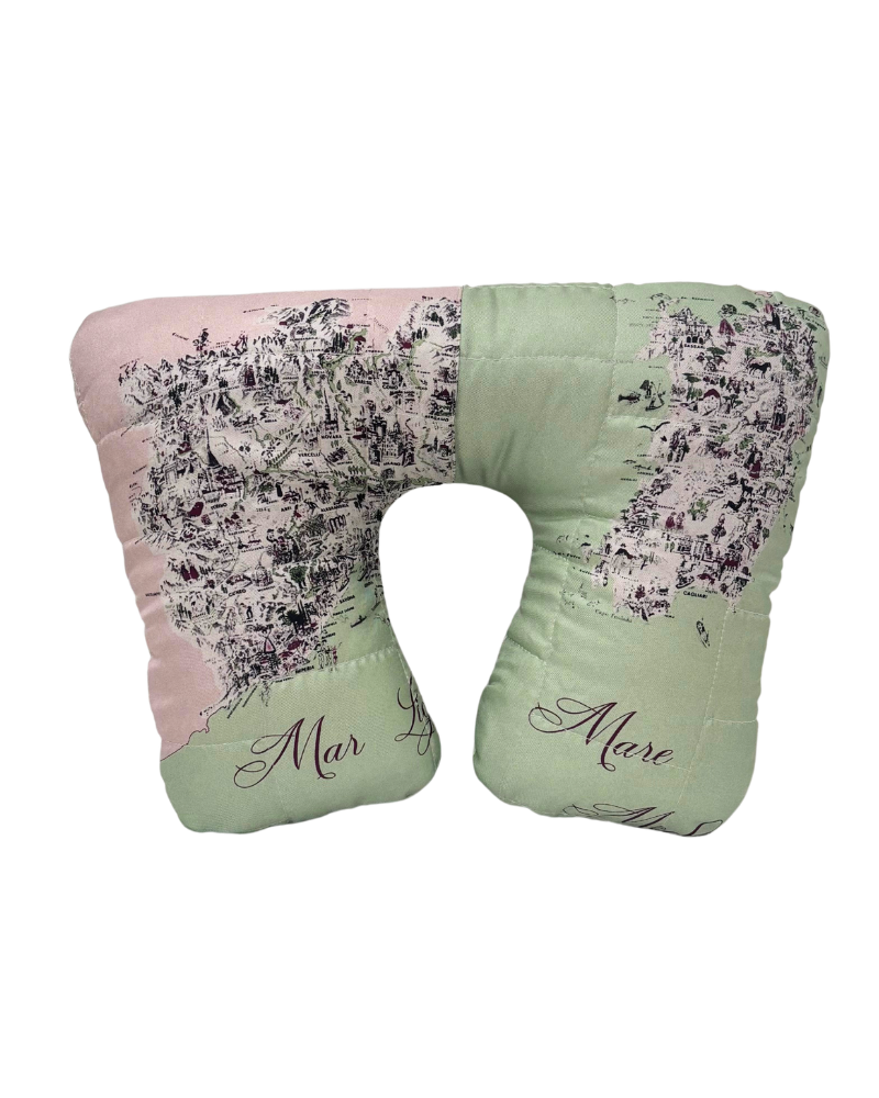 SILK SCARF QUILTED TRAVEL NECK PILLOW: MAP OF ITALY: CELADON