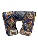 SILK SCARF QUILTED TRAVEL NECK PILLOW: PLATES: NAVY