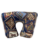 SILK SCARF QUILTED TRAVEL NECK PILLOW: PLATES: NAVY