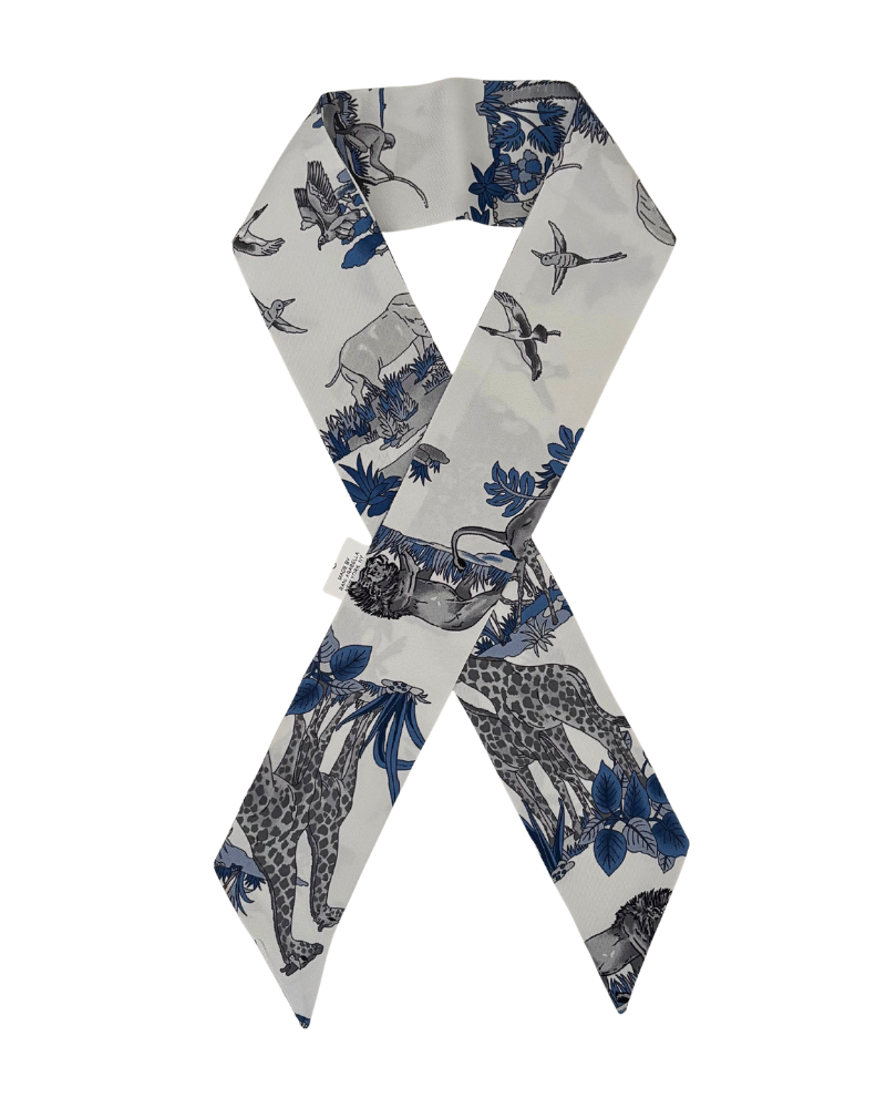 SILK TWILLY: JUNGLE PRINT BLUE- 32" x 3"