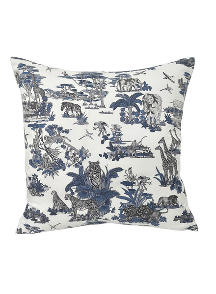 SILK QUILTED PILLOW: JUNGLE: BLUE