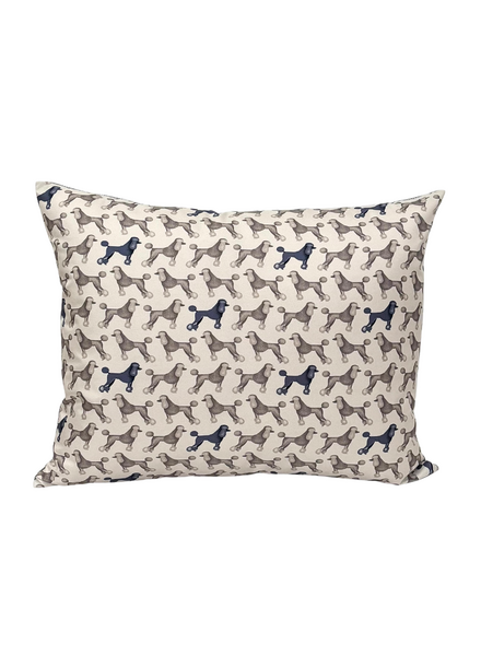 SILK QUILTED PILLOW: POODLE PRINT: GREY 16"X20"