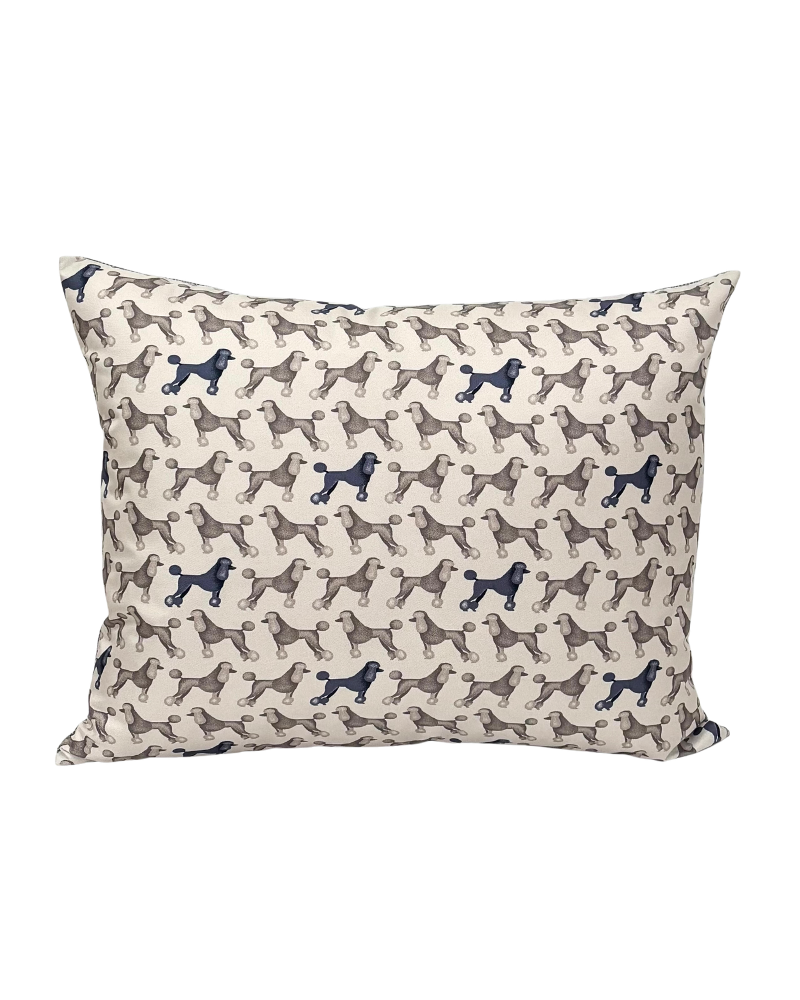 SILK QUILTED PILLOW: POODLE PRINT: GREY