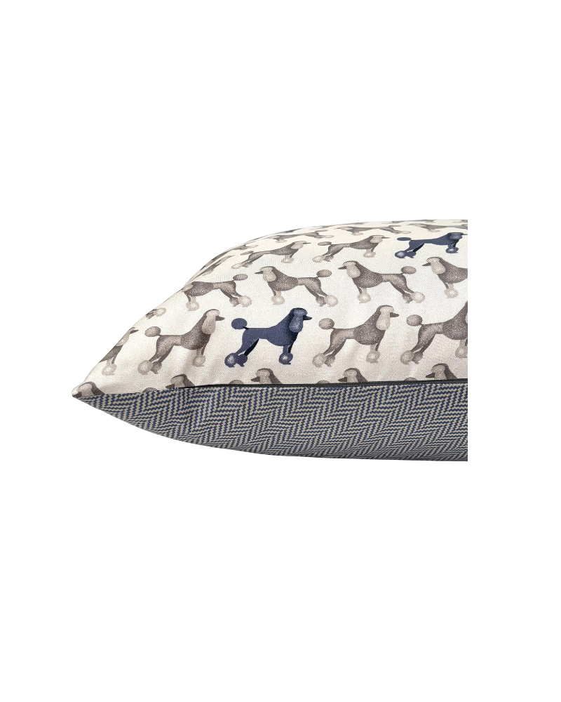 SILK QUILTED PILLOW: POODLE PRINT: GREY