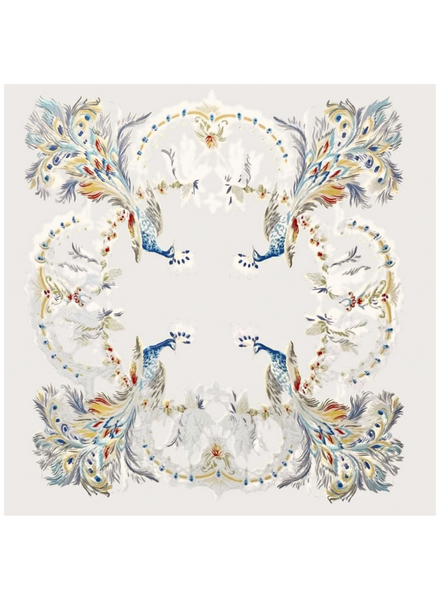 SILK JACQUARD PEACOCK PRINTED SCARF