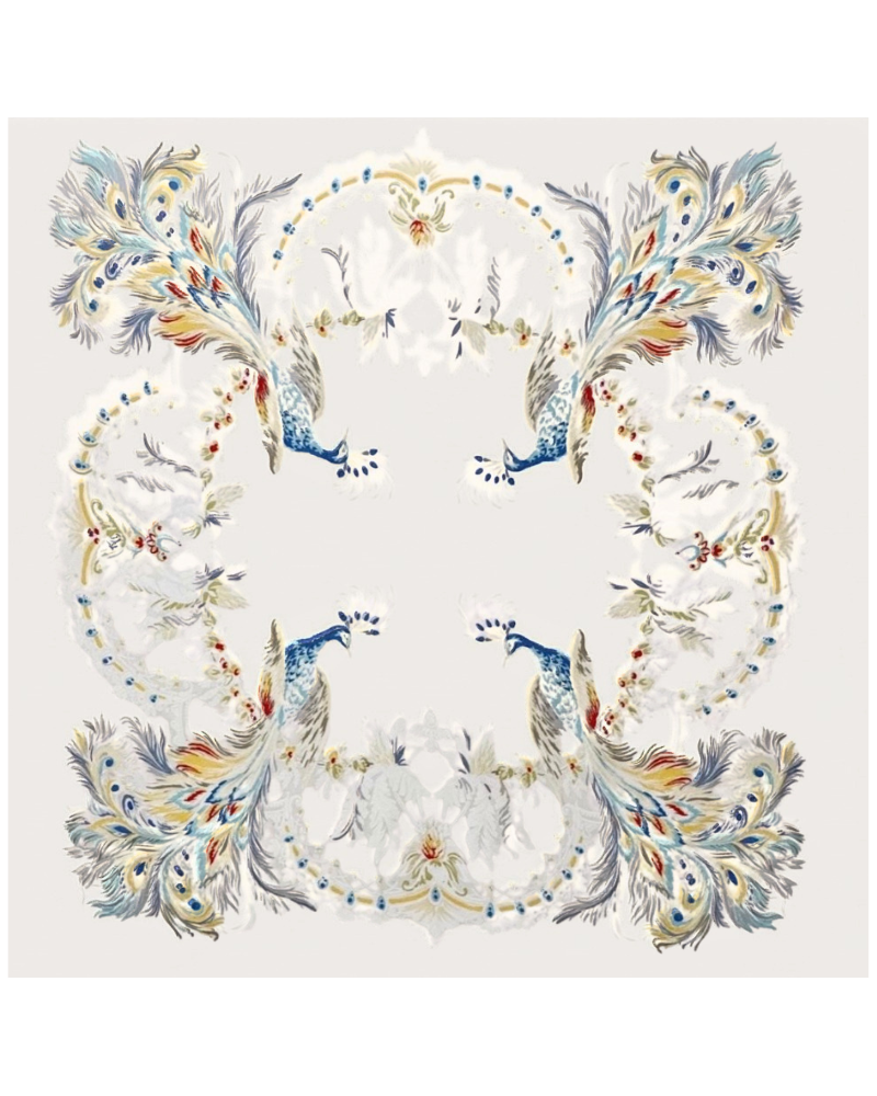 SILK JACQUARD PEACOCK PRINTED SCARF