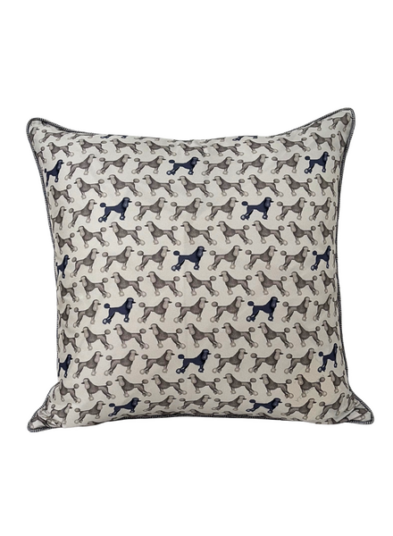 SILK QUILTED PILLOW: POODLE PRINT: GREY 21"X21"