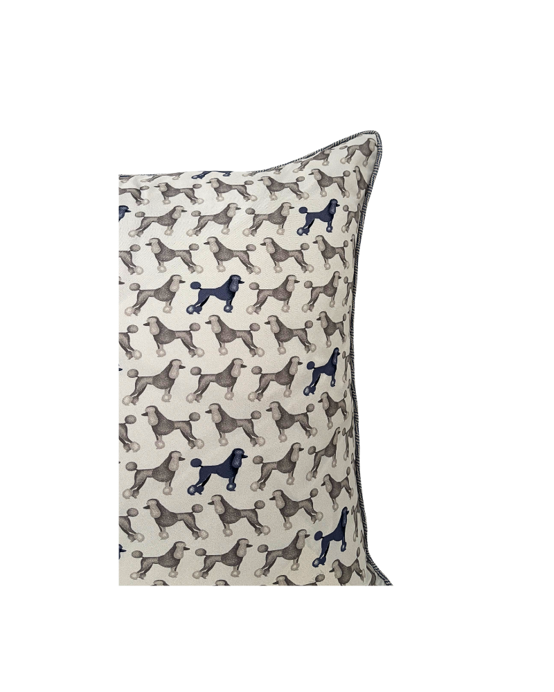 SILK QUILTED PILLOW: POODLE PRINT: GREY 21"X21"
