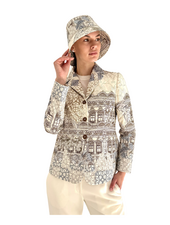 SILK PRINTED QUILTED BLAZER WITH SUEDE DETAIL: SEVILLE: IVORY