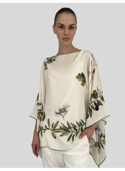 CASHMERE PRINTED PONCHO: OLIVES