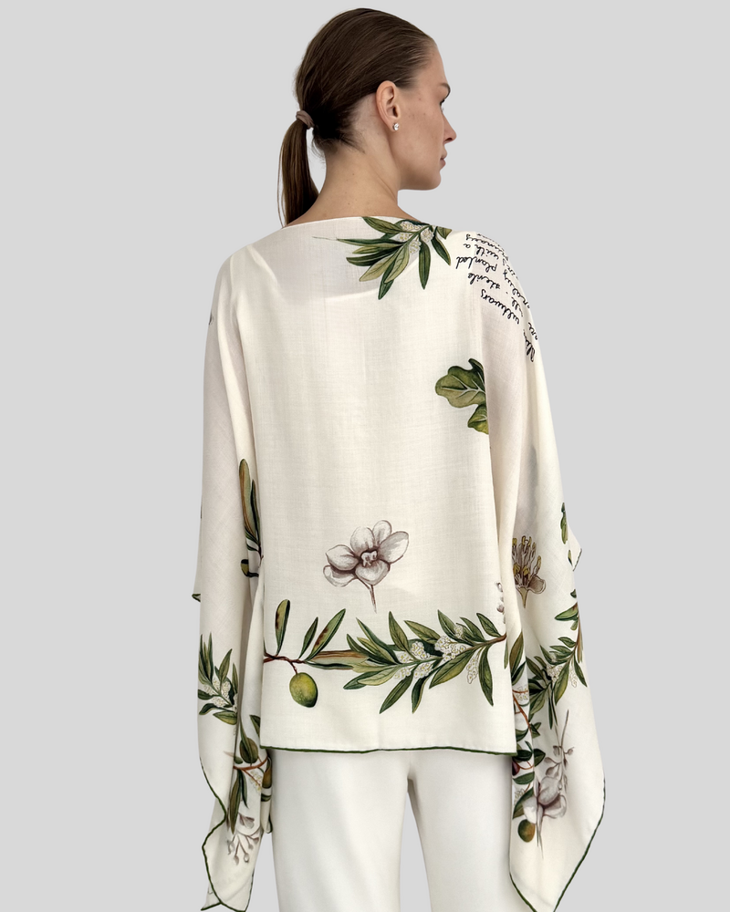 CASHMERE PRINTED PONCHO: OLIVES