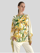 CASHMERE PRINTED PONCHO: DANCING LADY FLOWERS: YELLOW