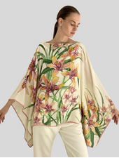 CASHMERE PRINTED PONCHO: DANCING LADY FLOWERS: PINK
