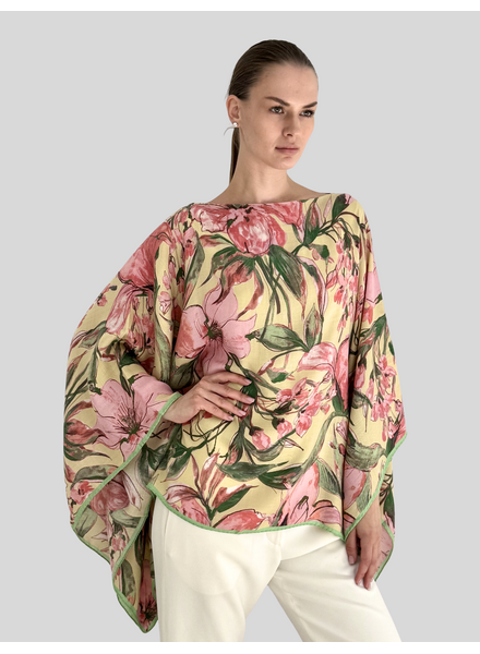 CASHMERE PRINTED PONCHO: SICILY: VANILLA