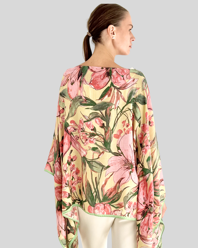 CASHMERE PRINTED PONCHO: SICILY: VANILLA