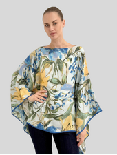 CASHMERE PRINTED PONCHO: SICILY: BLUE