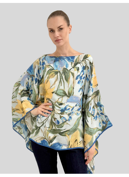 CASHMERE PRINTED PONCHO: SICILY: BLUE