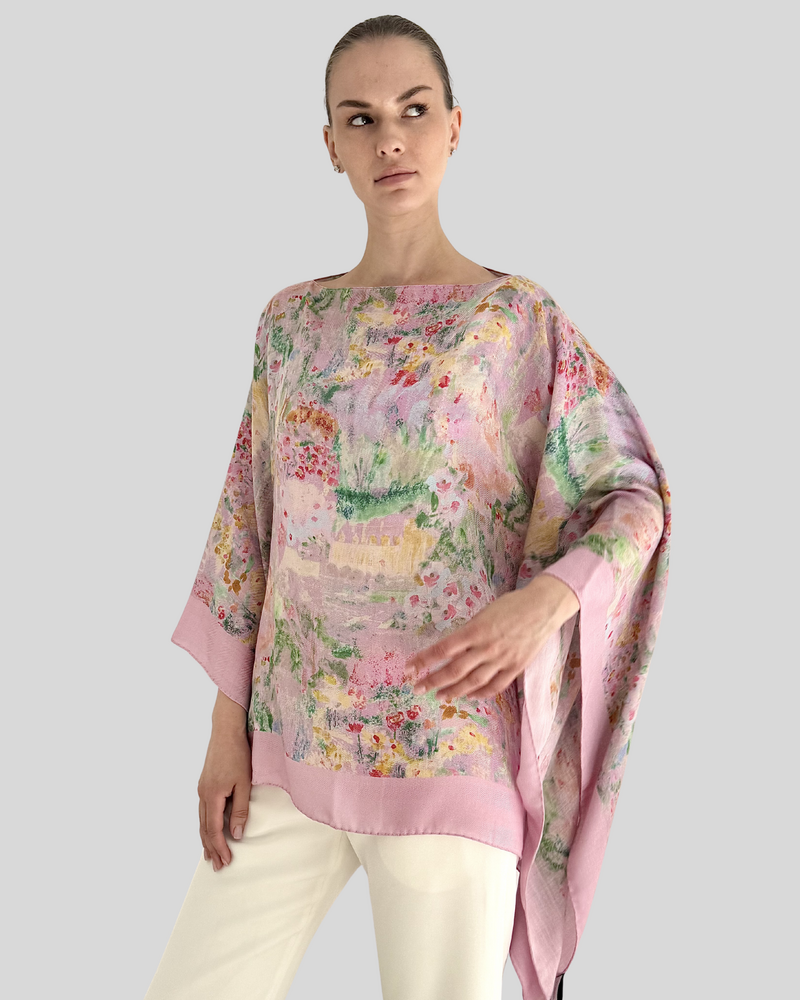 CASHMERE PRINTED PONCHO: SPELLO: PINK