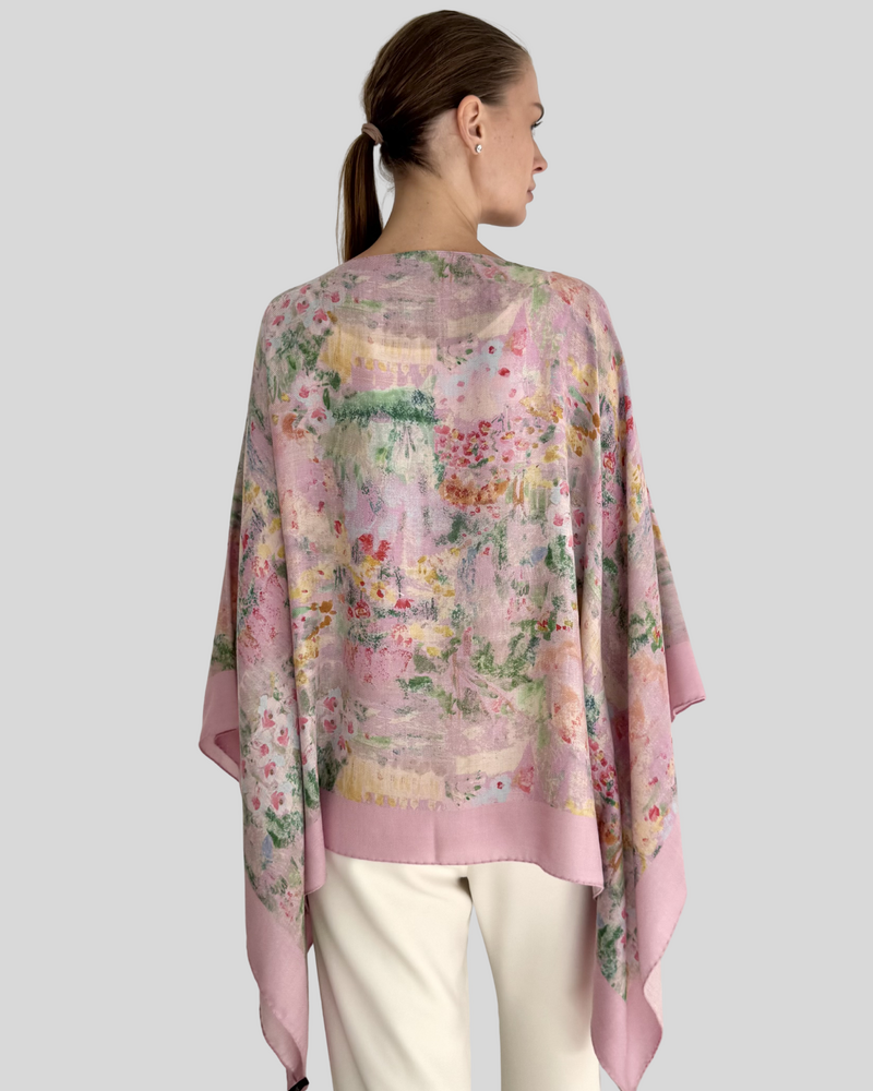 CASHMERE PRINTED PONCHO: SPELLO: PINK