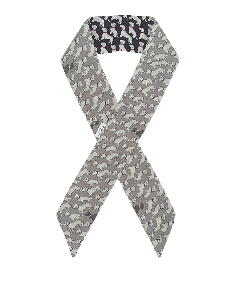SILK TWILLY: BASSET PRINT NAVY BLUE AND GREY-32" x 3