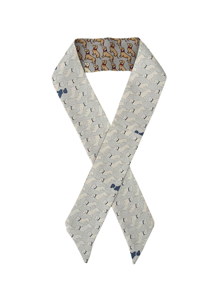 SILK TWILLY: BASSET PRINT LIGHT BLUE AND BLUE-32" x 3