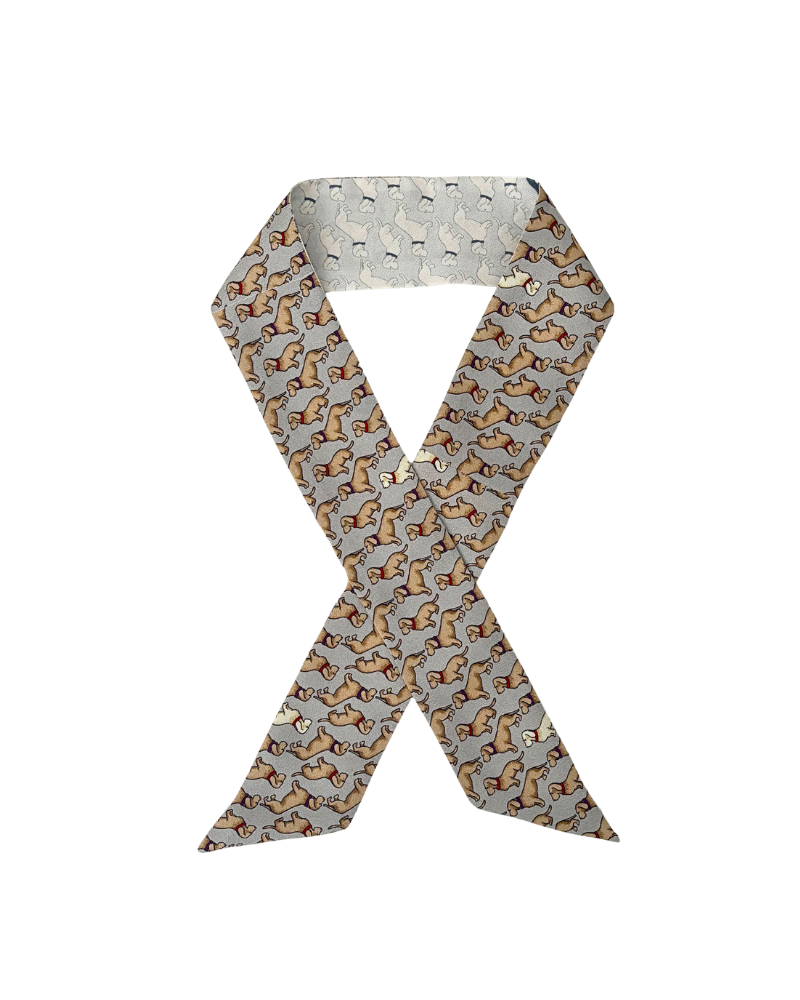 SILK TWILLY: BASSET PRINT LIGHT BLUE AND BLUE-32" x 3