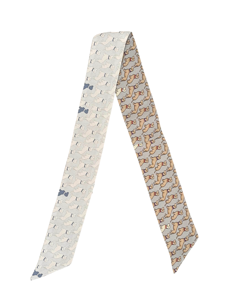 SILK TWILLY: BASSET PRINT LIGHT BLUE AND BLUE-32" x 3