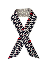 SILK TWILLY: BASSET PRINT NAVY BLUE AND GREY-32" x 3