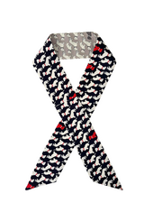SILK TWILLY: BASSET PRINT NAVY BLUE AND GREY-32" x 3