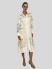 SHIRT DRESS WITH BELT: JACQUARD PEACOCK PRINTED: IVORY