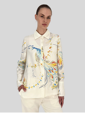 LONG SLEEVE SHIRT: JACQUARD PEACOCK PRINTED: IVORY