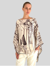 CASHMERE PRINTED PONCHO: MODERN COMO: BROWN