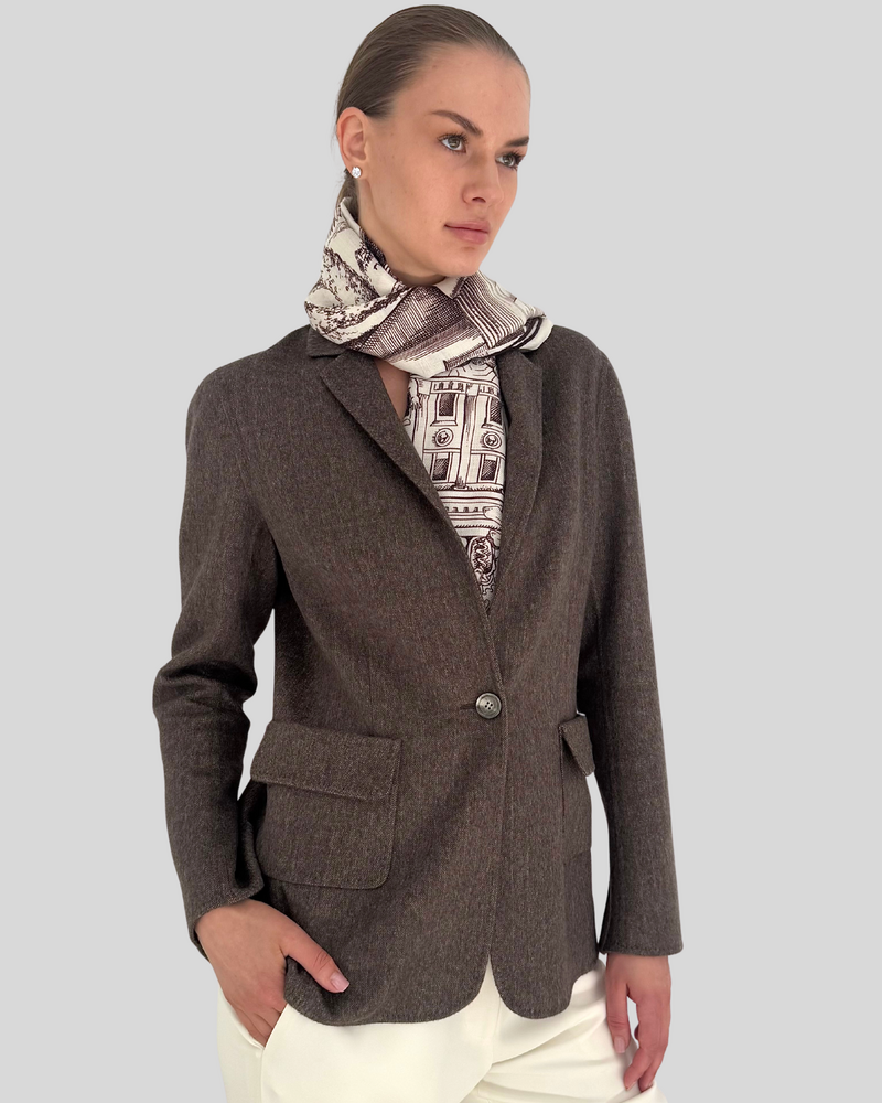 CASHMERE PRINTED SCARF: MODERN COMO: CHOC