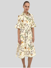DRESS RUFFLE SLEEVES WITH BELT: MARGARITA: IVORY