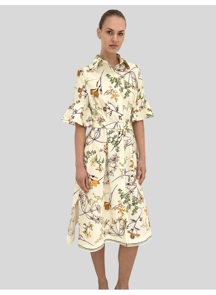 DRESS RUFFLE SLEEVES WITH BELT: MARGARITA: IVORY