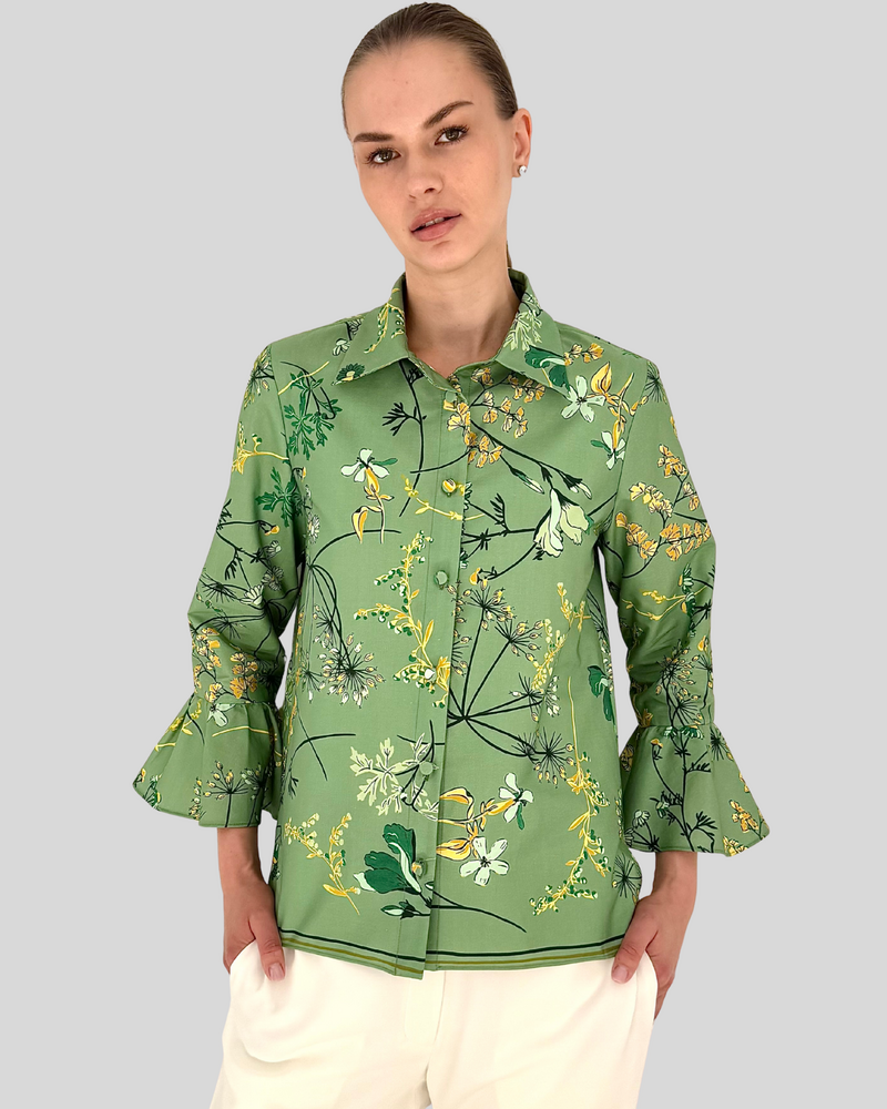 CLASSIC SHIRT RUFFLE SLEEVE: MARGARITA: GREEN